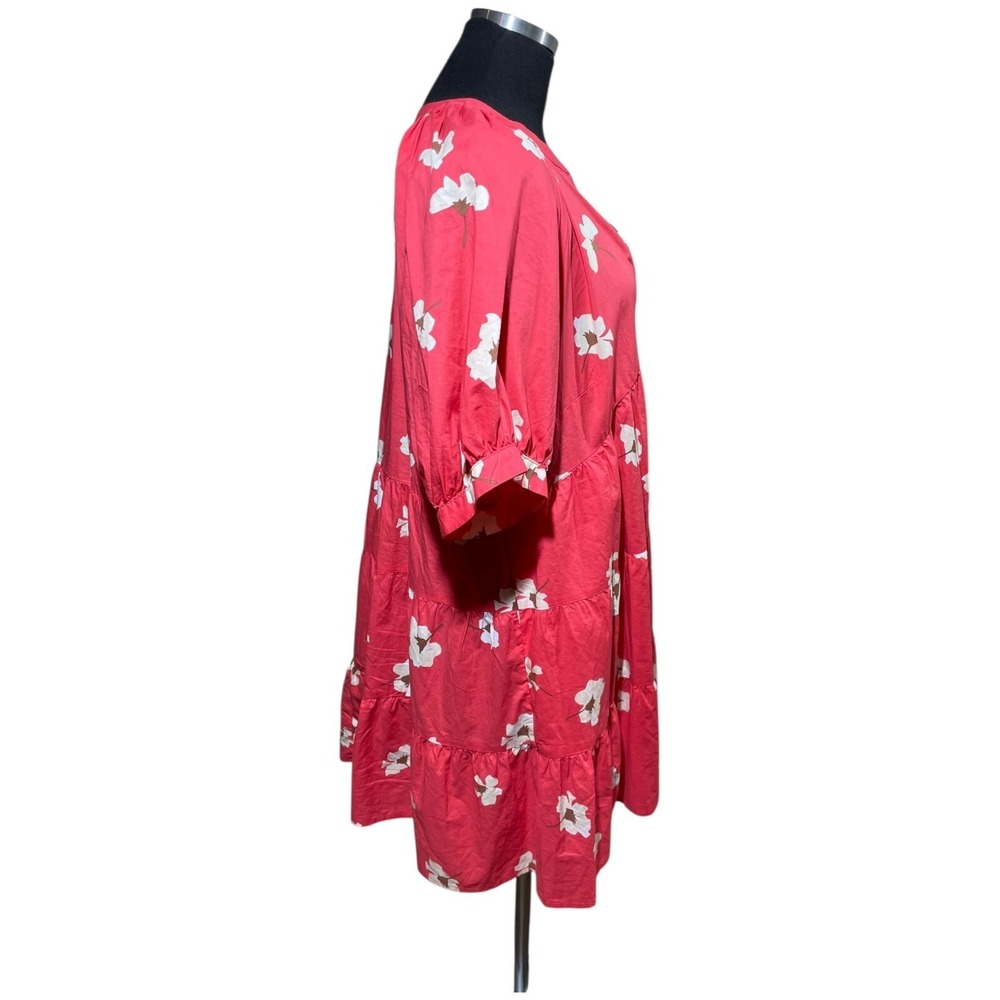 Universal Thread Puff Sleeve Floral Tiered Babydoll Dress Sz L Coral Beach Boho - Picture 6 of 14